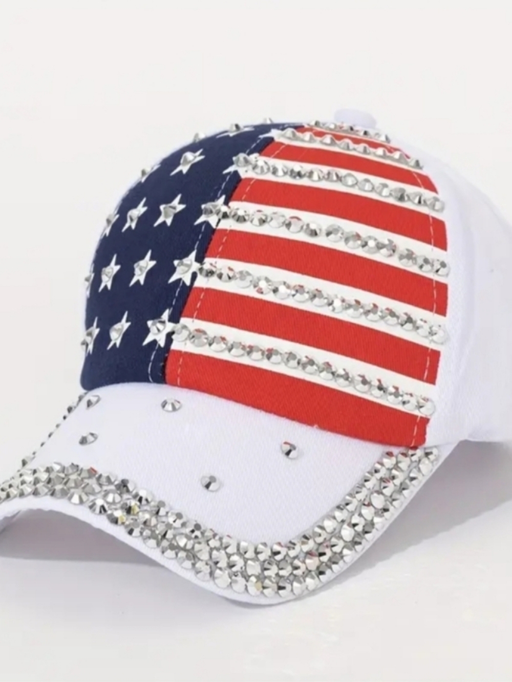 Embellished American Flag Baseball Cap - Red, White & Blue For Adults